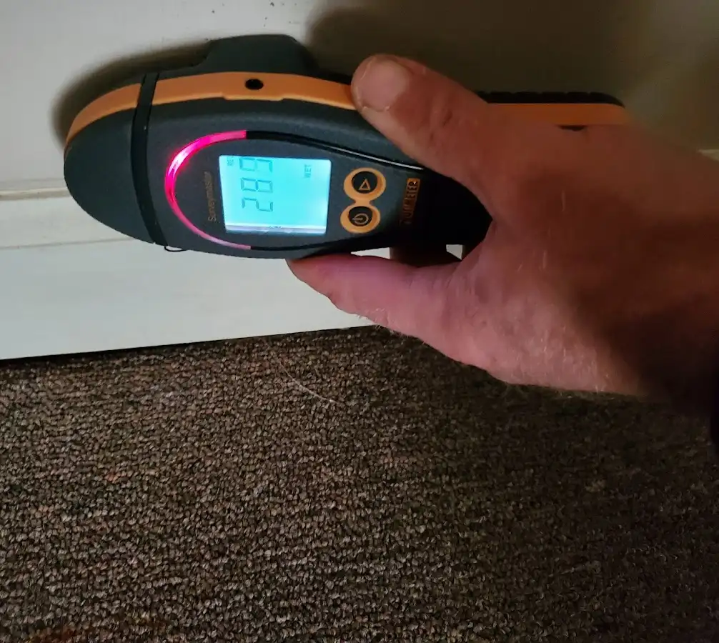 Moisture detection at baseboard during Storm Damage Restoration in Glen Allen